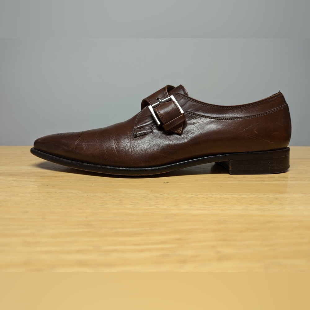 Broletto Mens Sz 12 Brown Leather Monk Buckle Italian Loafers Dress Shoes